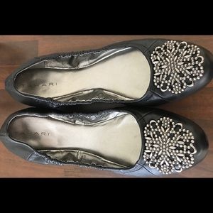 Worn Once Black Embellished Tahari Flats-Valerie